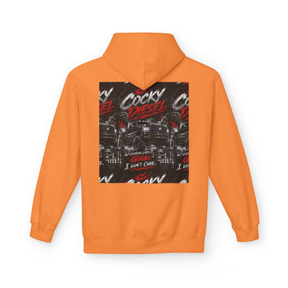 Cocky Diesel Graphic Hoodie — Retro Truck Streetwear with “Good I Won’t Care” Slogan