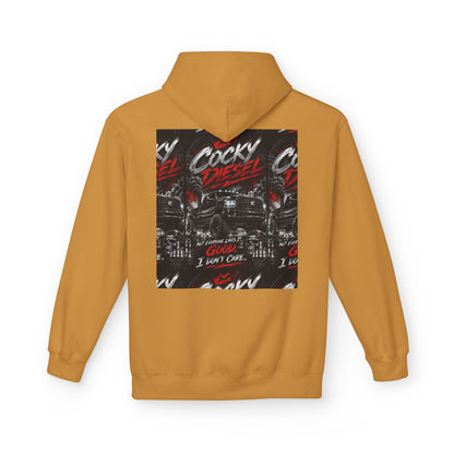 Cocky Diesel Graphic Hoodie — Retro Truck Streetwear with “Good I Won’t Care” Slogan