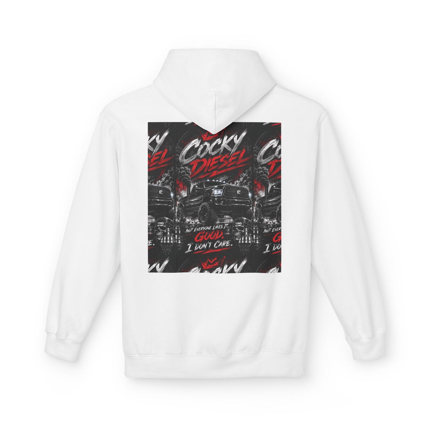 Cocky Diesel Graphic Hoodie — Retro Truck Streetwear with “Good I Won’t Care” Slogan