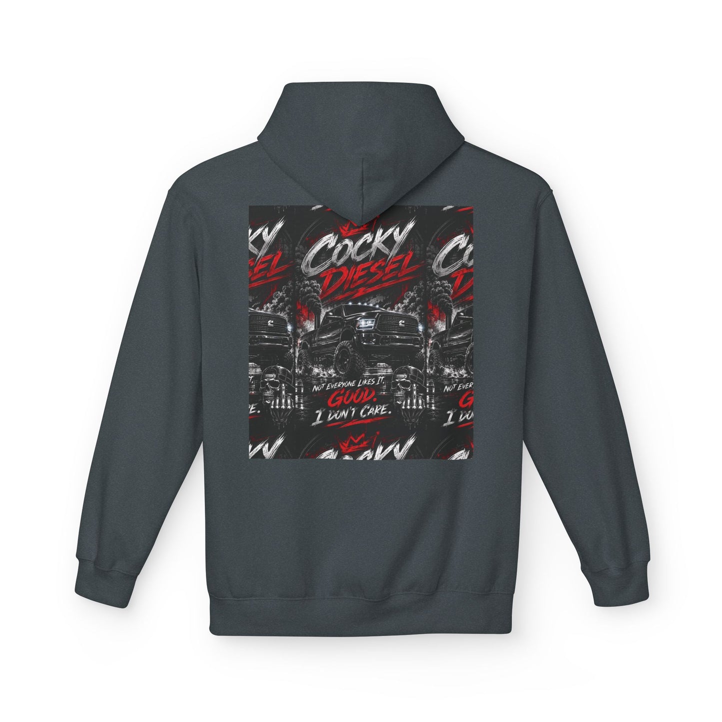 Cocky Diesel Graphic Hoodie — Retro Truck Streetwear with “Good I Won’t Care” Slogan