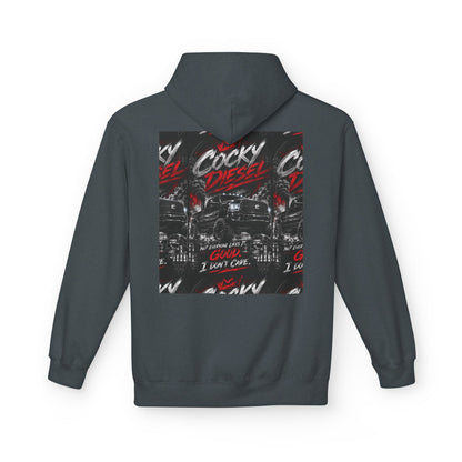 Cocky Diesel Graphic Hoodie — Retro Truck Streetwear with “Good I Won’t Care” Slogan
