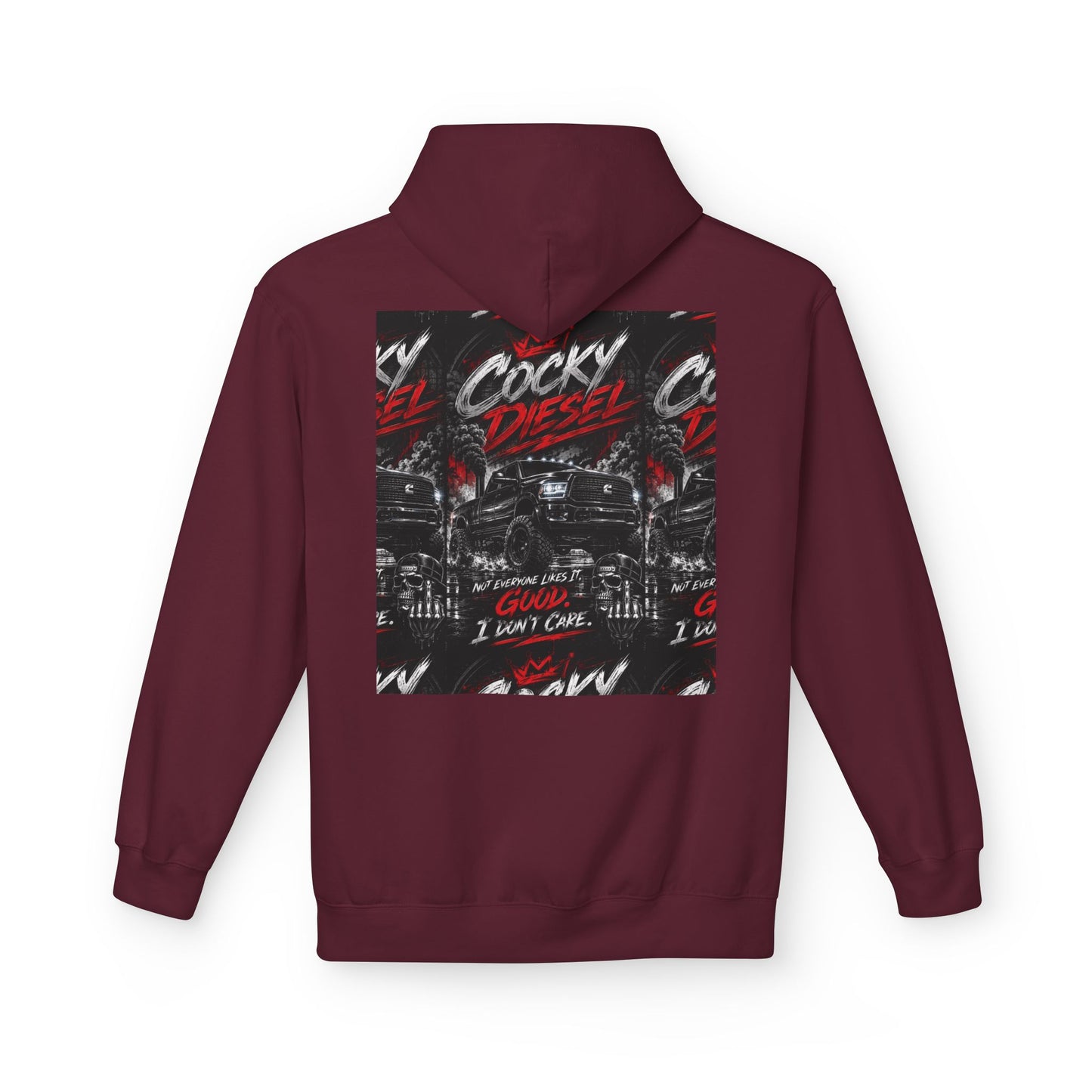 Cocky Diesel Graphic Hoodie — Retro Truck Streetwear with “Good I Won’t Care” Slogan
