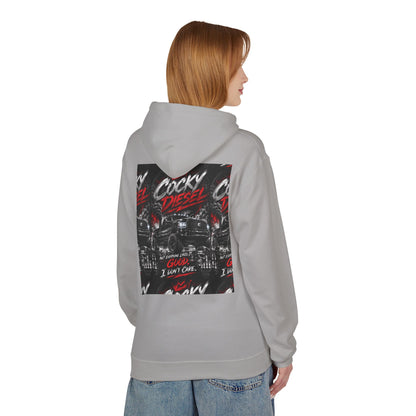 Cocky Diesel Graphic Hoodie — Retro Truck Streetwear with “Good I Won’t Care” Slogan