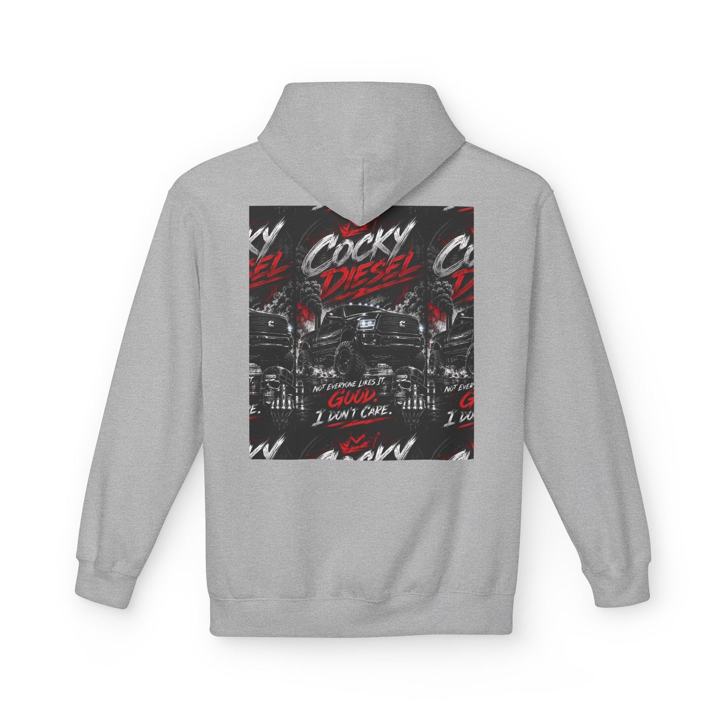 Cocky Diesel Graphic Hoodie — Retro Truck Streetwear with “Good I Won’t Care” Slogan