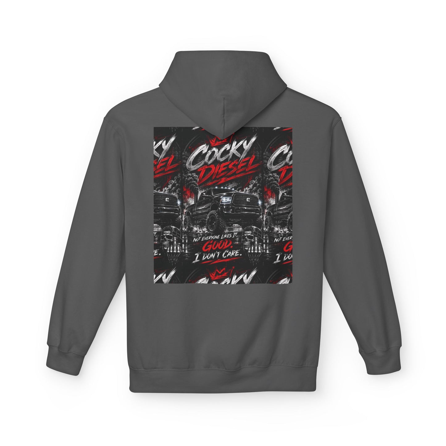Cocky Diesel Graphic Hoodie — Retro Truck Streetwear with “Good I Won’t Care” Slogan