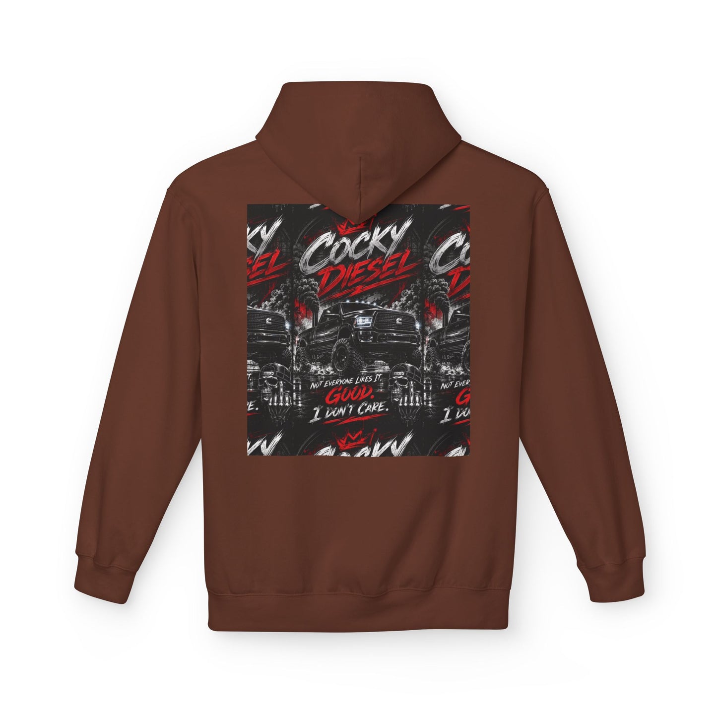 Cocky Diesel Graphic Hoodie — Retro Truck Streetwear with “Good I Won’t Care” Slogan