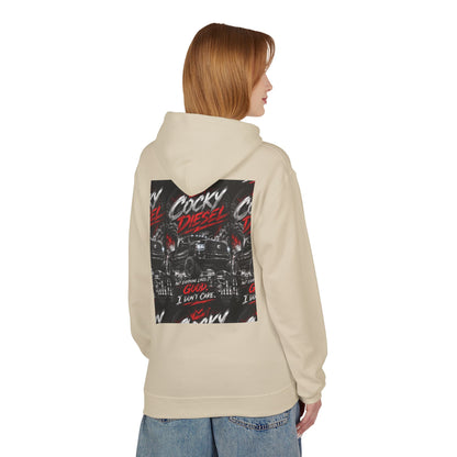 Cocky Diesel Graphic Hoodie — Retro Truck Streetwear with “Good I Won’t Care” Slogan