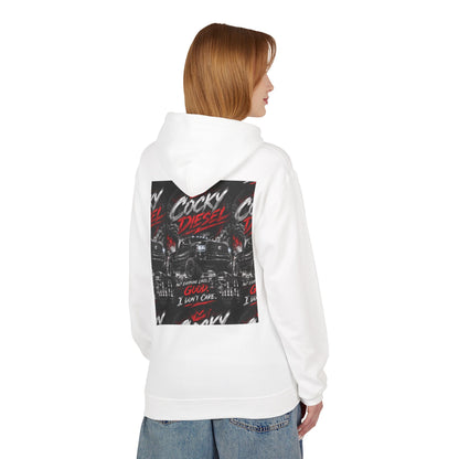 Cocky Diesel Graphic Hoodie — Retro Truck Streetwear with “Good I Won’t Care” Slogan