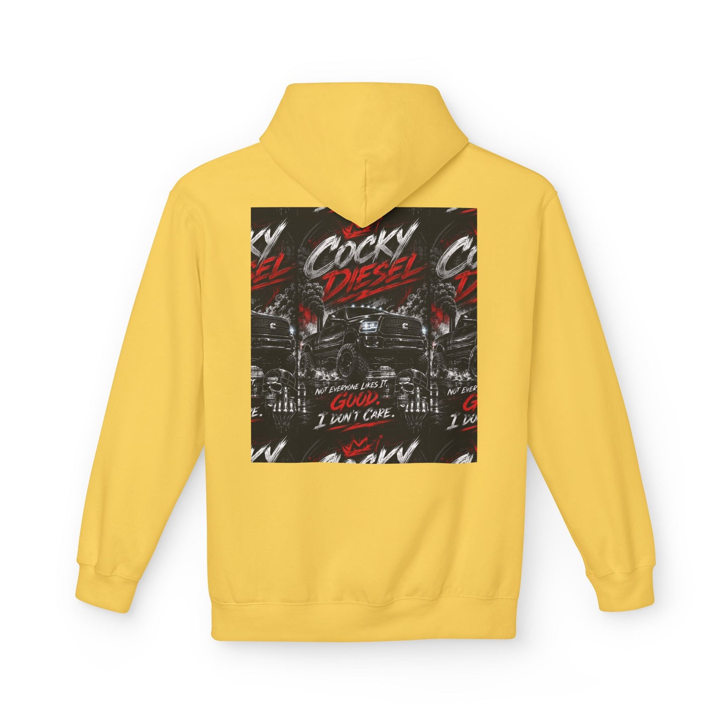 Cocky Diesel Graphic Hoodie — Retro Truck Streetwear with “Good I Won’t Care” Slogan