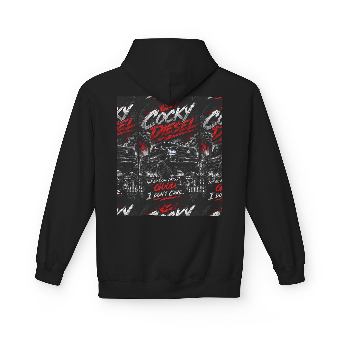 Cocky Diesel Graphic Hoodie — Retro Truck Streetwear with “Good I Won’t Care” Slogan
