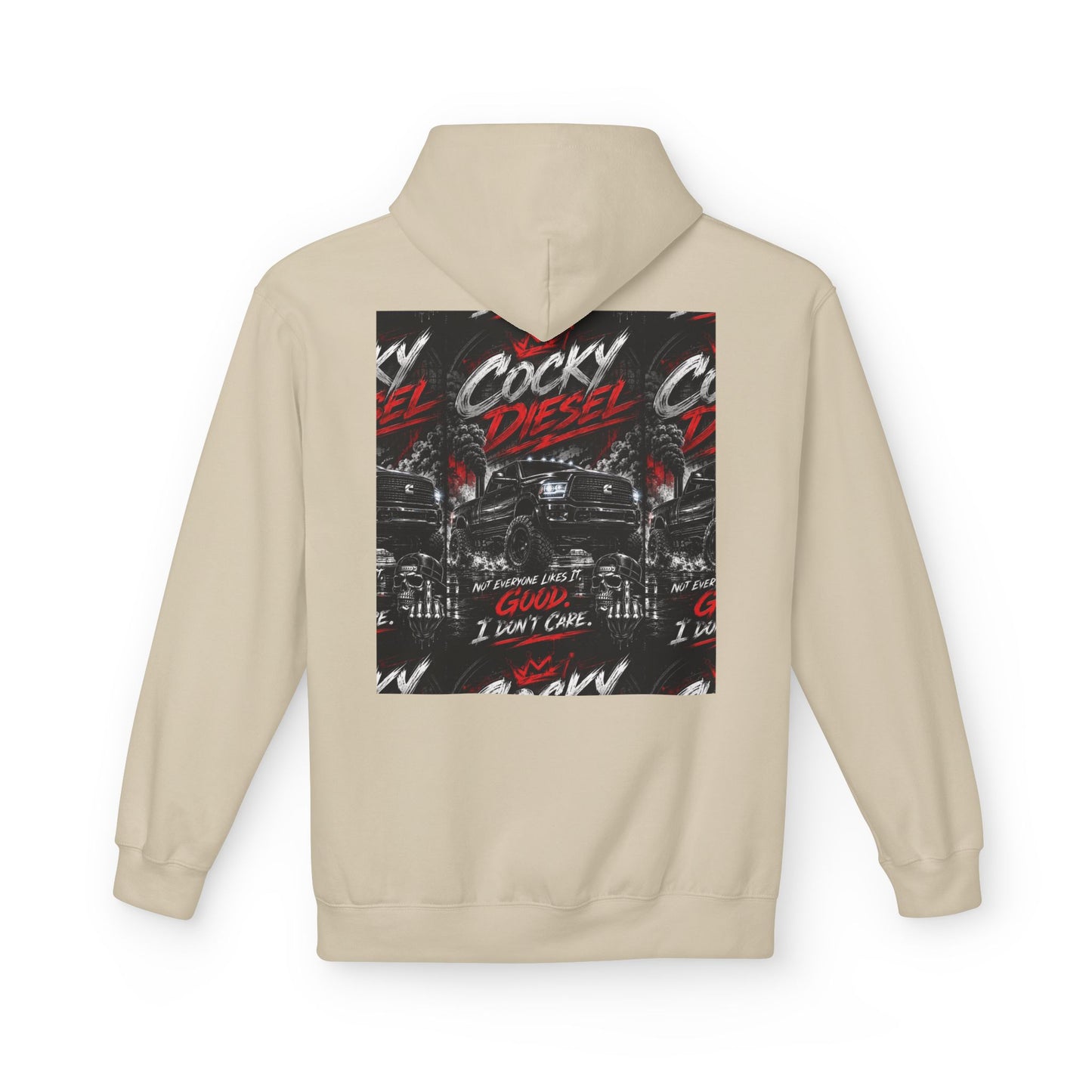 Cocky Diesel Graphic Hoodie — Retro Truck Streetwear with “Good I Won’t Care” Slogan