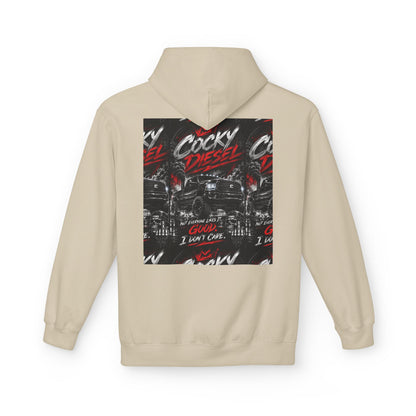Cocky Diesel Graphic Hoodie — Retro Truck Streetwear with “Good I Won’t Care” Slogan