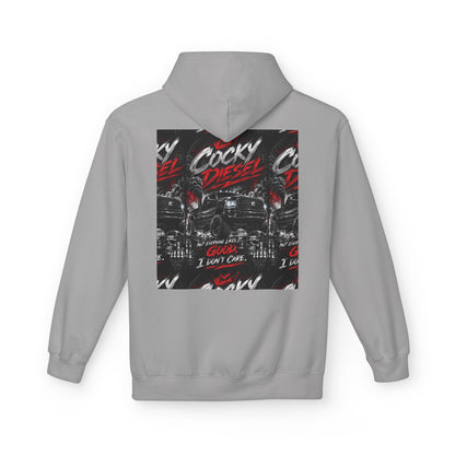 Cocky Diesel Graphic Hoodie — Retro Truck Streetwear with “Good I Won’t Care” Slogan
